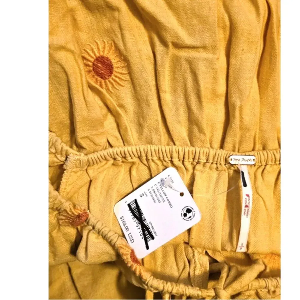 NWT Free People Emory Embroidered Midi Dress $168 SMALL Yellow